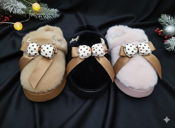 Women’s Premium Plush Bow Winter Slippers – Ultra Soft Fur Lined Warm Slides- JUTTI JUGARDS